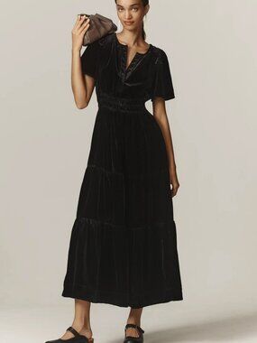 Anthropologie Black Velvet Somerset Maxi Dress Size M